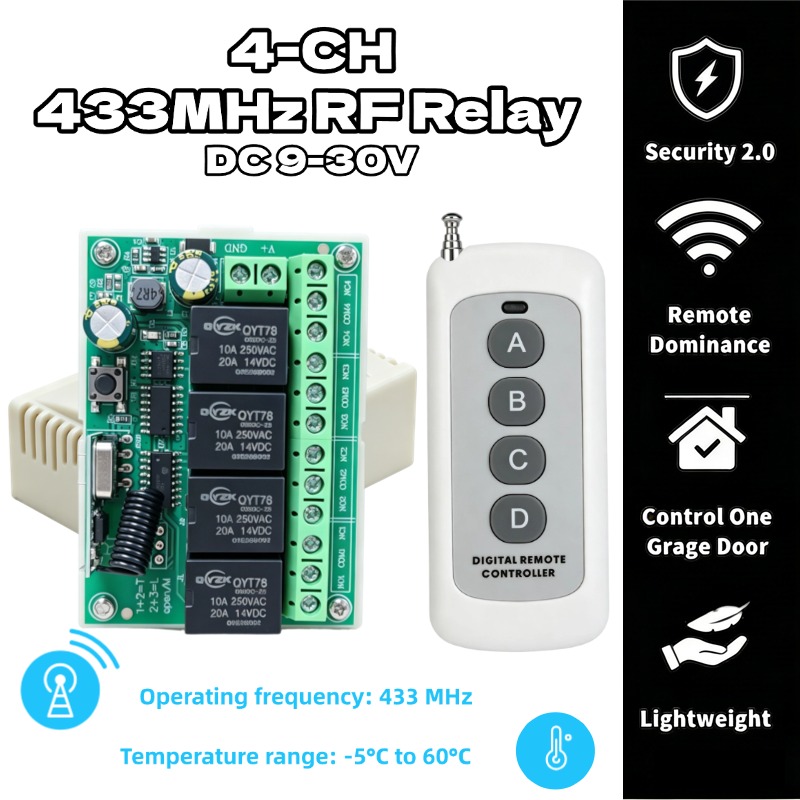 433Mhz Receiver Module - Universele draadloze afstandsbedieningsschakelaar DC 12V 4CH