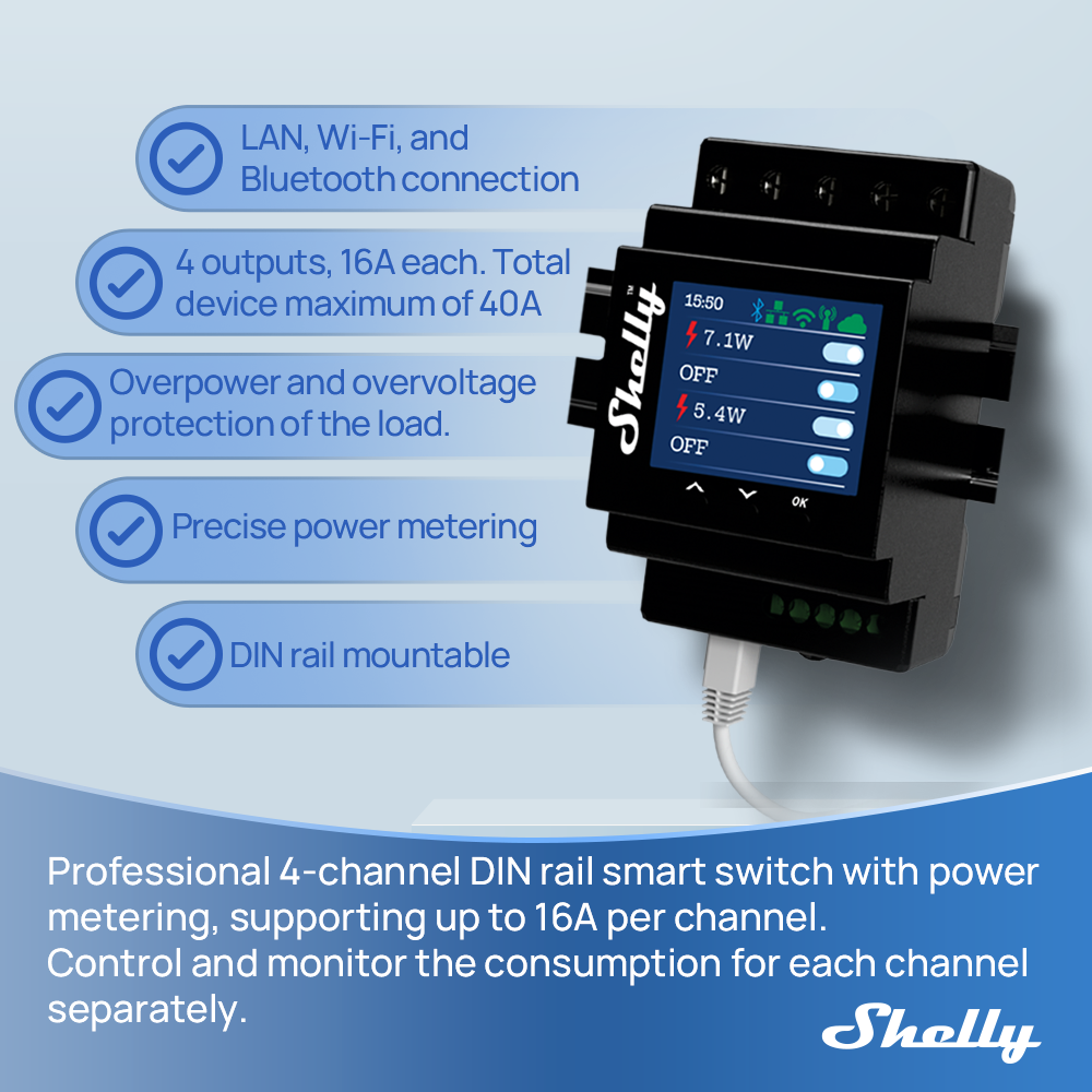 Shelly Pro 4PM Vier Kanalen Re - Home Automation Technology recensie en prijs